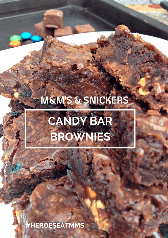 Make these gooey fudge chocolate candy bar filled brownies the next time you need an impressive dessert. They have Snickers and M&M's inside this easy dessert!