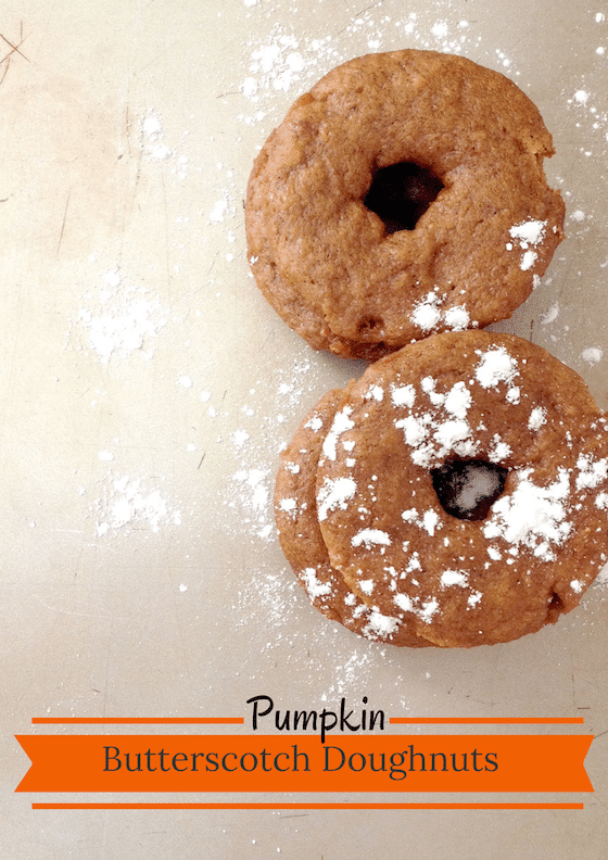 This recipe for Pumpkin Butterscotch Doughnuts is so yummy. It's such a great flavor combination. You can even use the same recipe for muffins and it would be great with a cream cheese drizzle. #Muffins #doughnuts #pumpkin #butterscotch