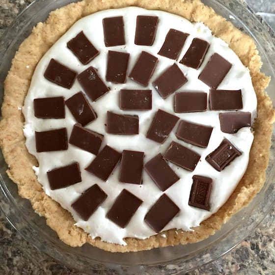 Smores pie Graham Cracker Crust with Marshmallow Fluff and hershey chocolate bars