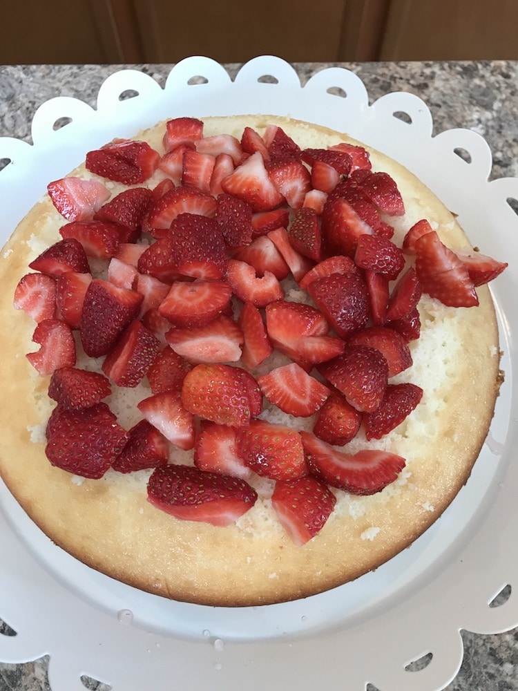 White Cake With Strawberries and White Chocolate Whipped Mousse