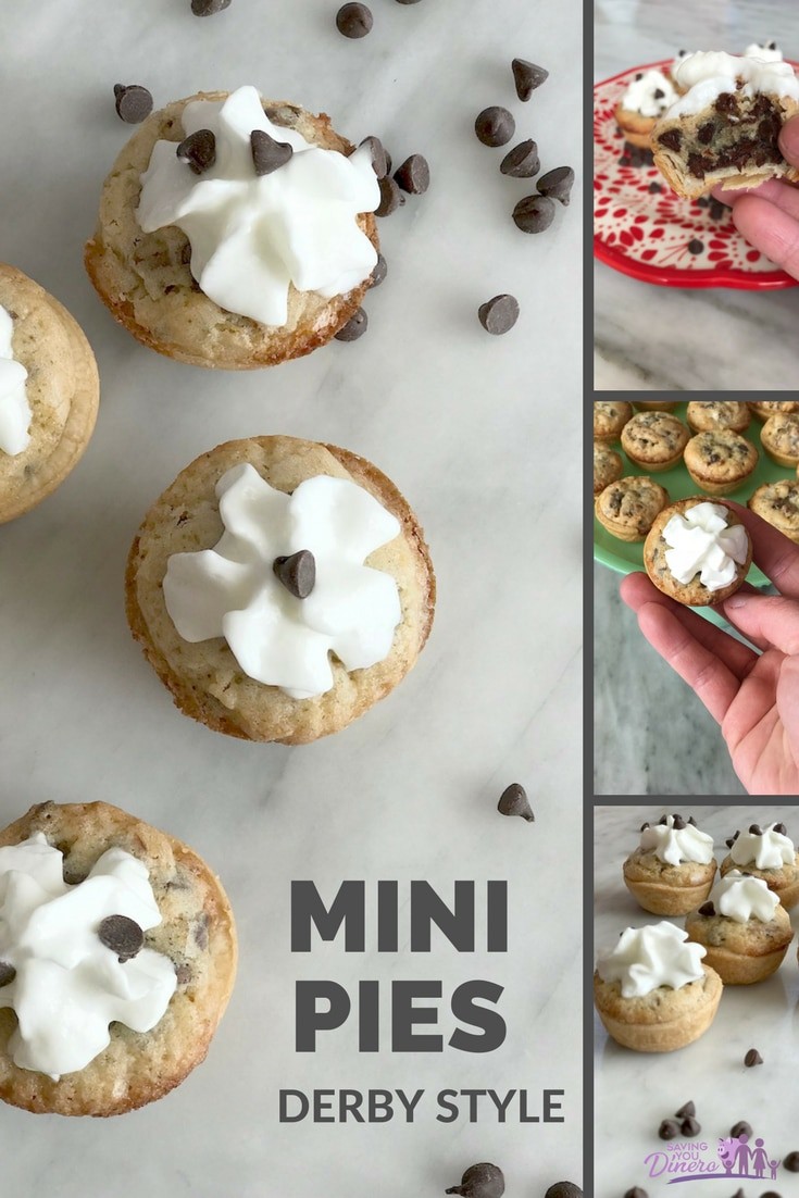 This super easy party food is great for any party. Mini Pies Derby Style (Chocolate Chip Pie) is a delicious combination of a flaky pie crust, chocolate chips, and pecans. 