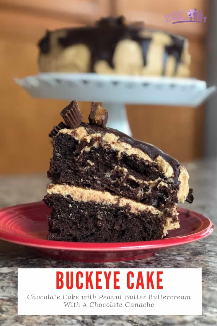 This is the deliciousness of a Buckeye in the form of a cake: Chocolate Cake with Peanut Butter Buttercream With A Chocolate Ganache! Then add some peanut butter cups or Reese's Pieces for the best cake ever!