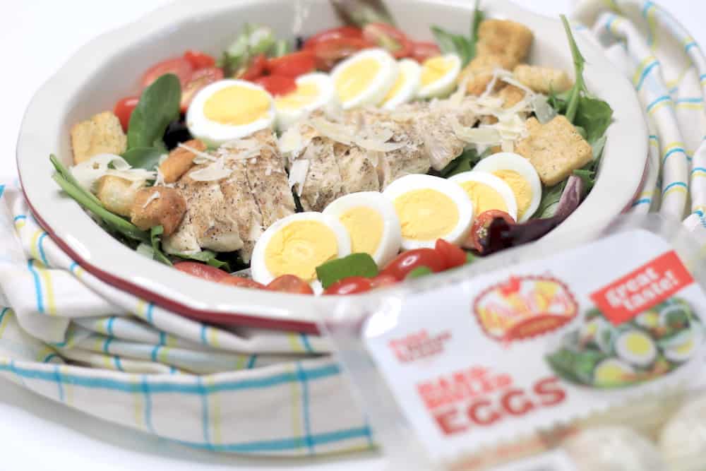 This Quick & Easy Chicken Salad with Hard Boiled Eggs has lots of protein. Enjoy it with your favorite salad dressing.