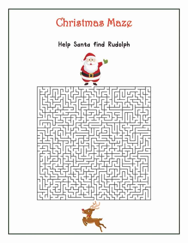 Free Christmas Game Printables for Kids including I Spy, Christmas Maze, Christmas Crossword Puzzle, and Christmas Word Search.