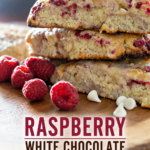 Fresh Raspberry White Chocolate Scones made with juicy raspberries and white chocolate chips. Easy homemade scones recipe.