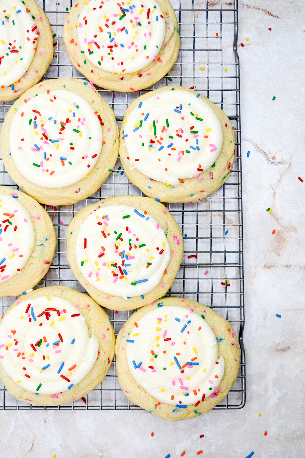 These Birthday Cake Cookies are soft and chewy cookie with the flavors of vanilla cake, topped with colorful sprinkles!