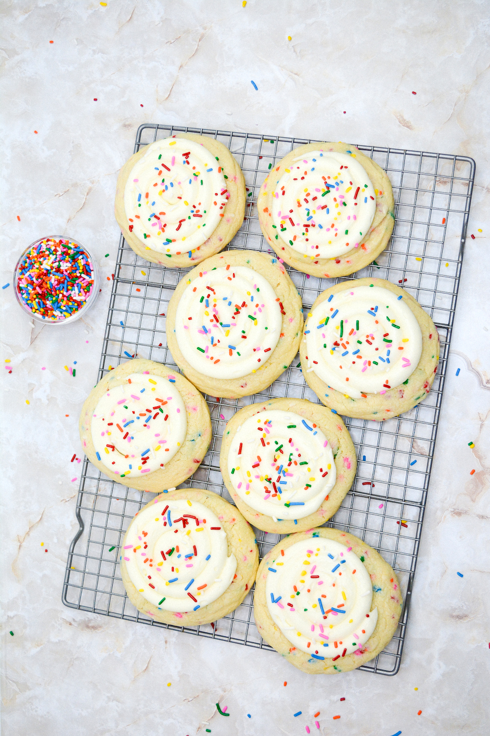 These Birthday Cake Cookies are soft and chewy cookie with the flavors of vanilla cake, topped with colorful sprinkles!