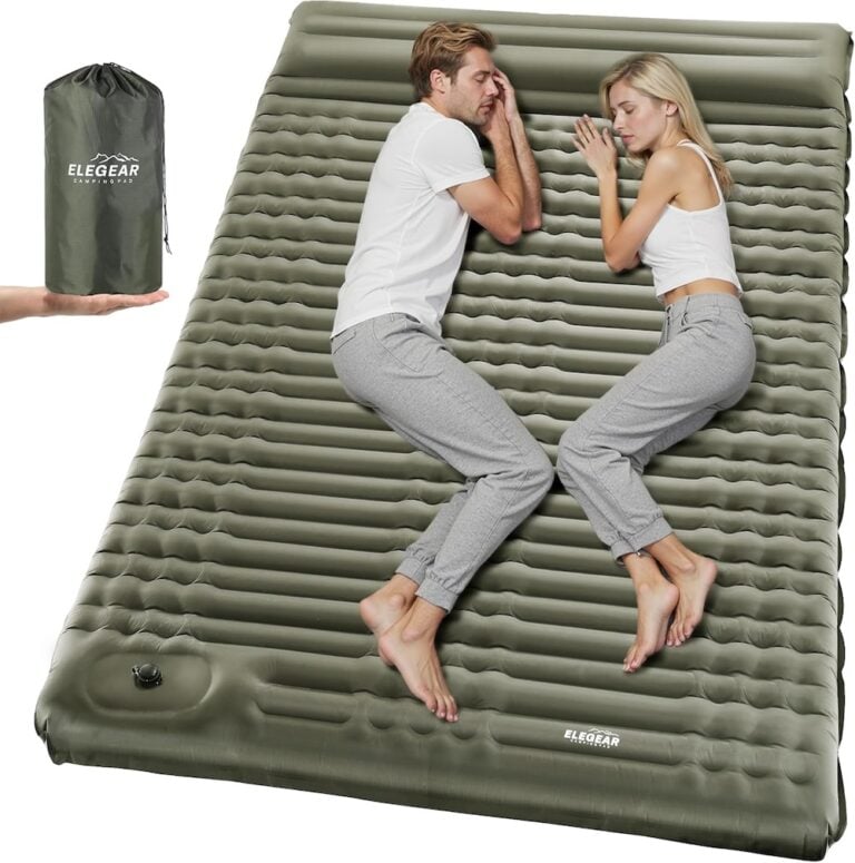 Sleep in comfort outdoors with the Elegear Double Sleeping Pad—4" thick, self-inflating, and perfect for two.