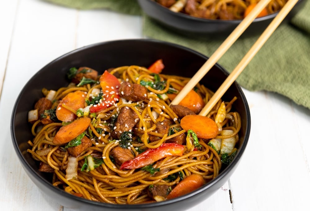 Try this quick and flavorful Instant Pot Pork Lo Mein. It has tender pork, crisp vegetables, and a savory soy-hoisin sauce.