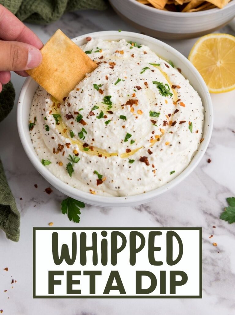 Try this Whipped Feta Dip made with Greek yogurt, olive oil, garlic, and lemon. It's a crowd-pleasing, quick 5-minute appetizer!
