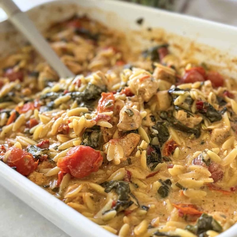 Image for Creamy Chicken Orzo Bake, Tuscan Style (One-Pan)