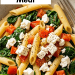 Bowl of Easy Spinach and Feta Pasta with tomatoes