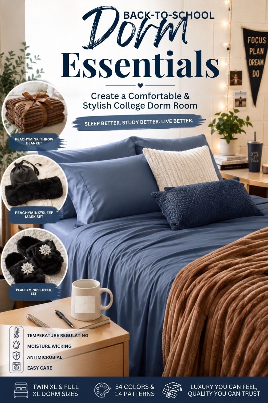 Getting ready for college? These dorm room essentials will help you create a comfortable, stylish space you'll love. From Twin XL sheets to cozy blankets and sleep accessories, here's everything you need for move-in day.